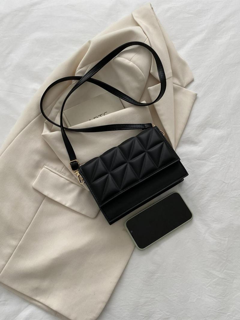 Product Introduction of Women's Fashion Solid Color Quilted Flap Square Bag, Elegant Shoulder Bag For Daily Used, All-match Commuter Bag 3