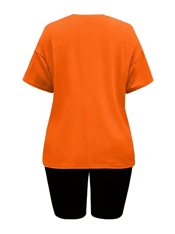 Two-piece Set Women's Letter Print Short Sleeve Tee & Skinny Shorts, Casual Round Neck T-shirt & Short Leggings, Ladies Clothes for Daily Wear, Suits, Womenswear, Matching Outfits, Outfit Sets Women 8