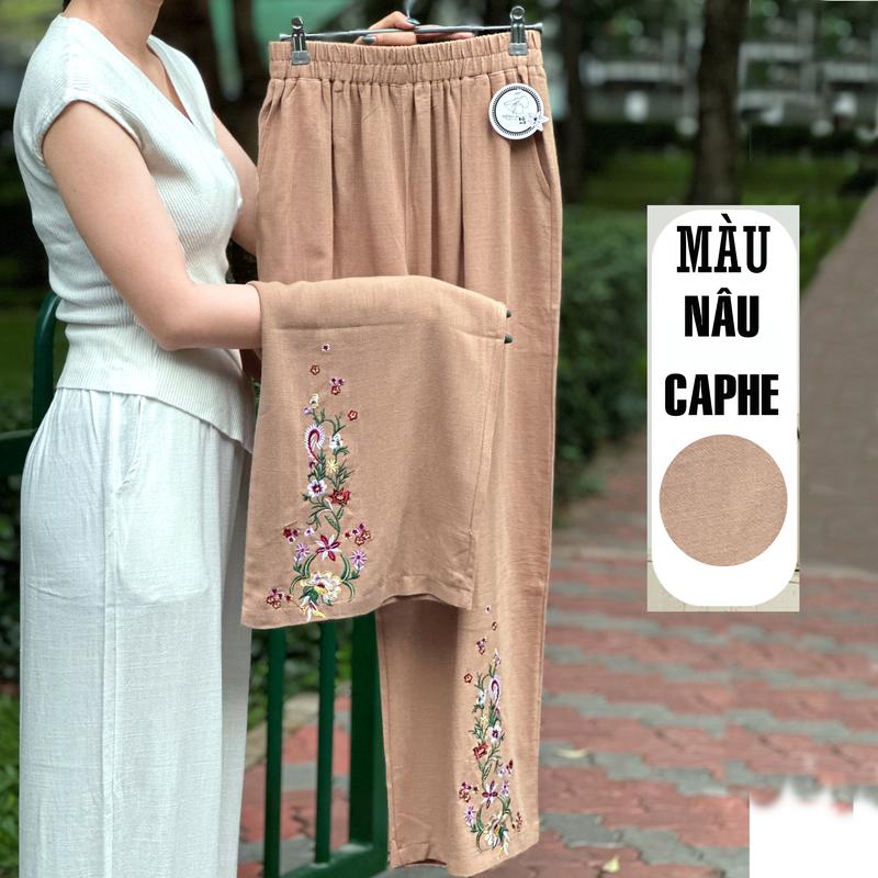 Quần Linen ống rộng Thêu Hoa Mùa Xuân ( Ms:27) Nữ - XƯỞNGNHÀÚT 4