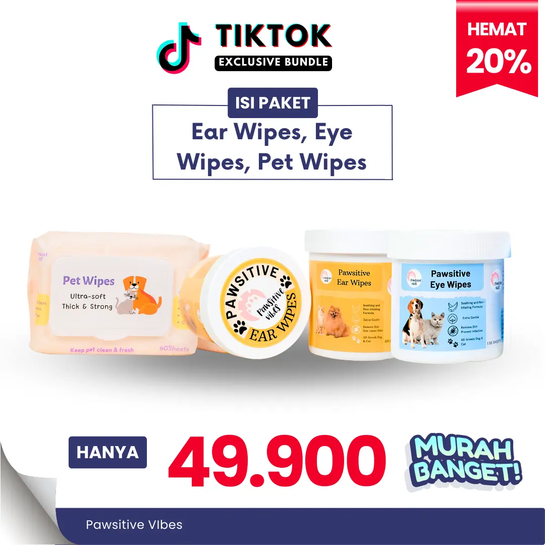 (PAKET HEMAT) Tear Stain Ear Wipes Pet Soft Pet Wipes 60pcs - Tissue Pembersih Mata Telinga Anjing Kucing - Tissue Basah Hewan Anjing Kucing | Pet Wipes Tisu Basah Kucing Anjing Grooming Hewan Murah