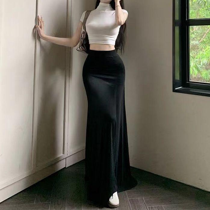 Váy Đuôi Cá, Váy Ôm Sát, Dài Trung Bình Màu Đen, Hàng Mới Về Mùa Hè, Váy Xếp Nếp, Váy 0