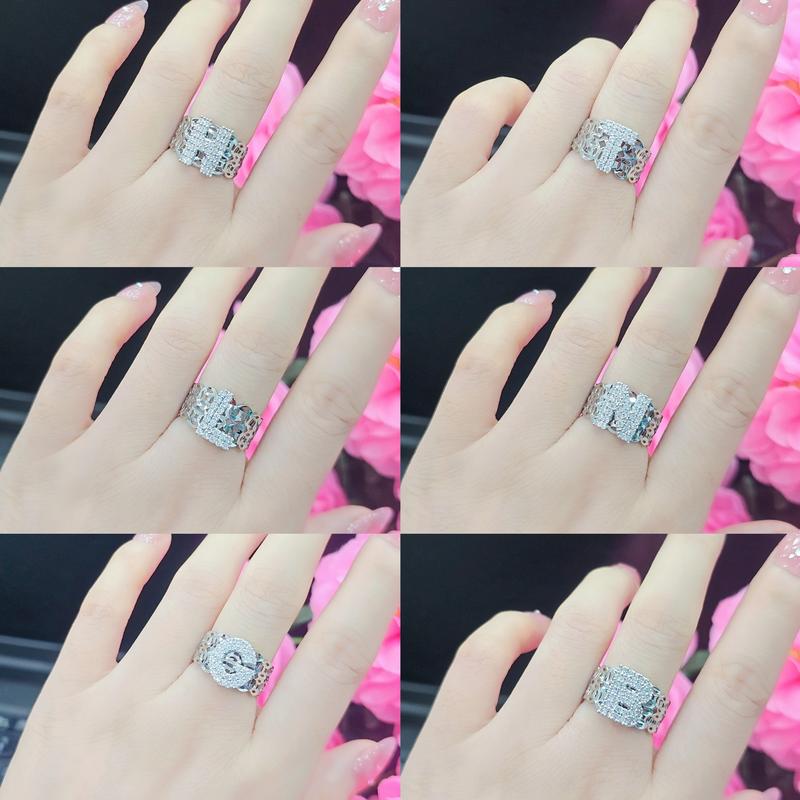 NKT TR chữ cái   - Nhẫn đai KT mặt chữ cái đính đá xi bk sáng đẹp
