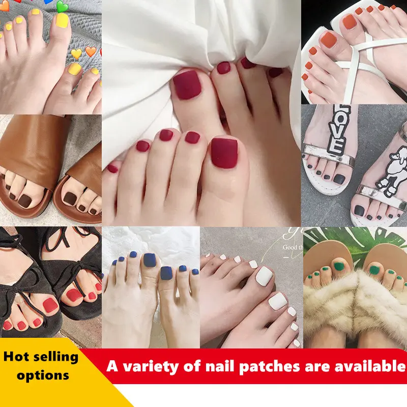 4-Piece Wearable Full patch Pieces False Nails Frosted Toenails Fashion Nail  Color Foot Nail Pieces