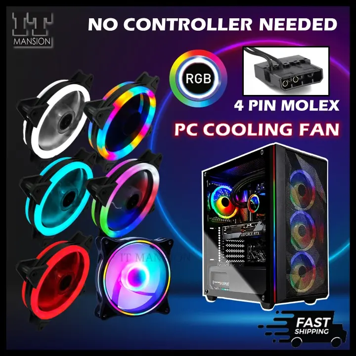 RGB PC case fan 4 pin 120mm Cooling fans Gaming Computer LED Cooler Double Ring Desktop Casing 12cm Dual Halo Molex PC Lampu Kipas Colorful (READY STOCK) Laptop