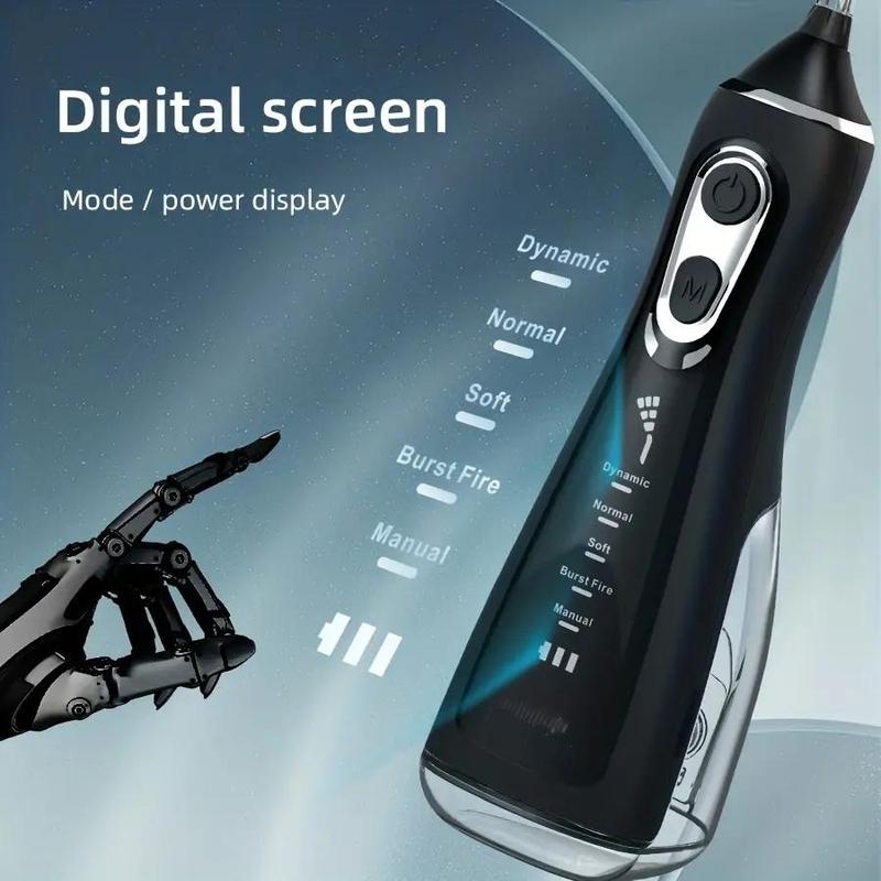 Portable 5 Mode Electric Water Flosser, 1 Set Rechargeable Cordless Oral Irrigator with 4 360 ° Rotary Professional Nozzles for Home & Travel, Stocking Fillers Gift 4