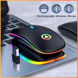 Bluetooth+2.4G+RGB Light Wireless Mouse Rechargeable Mice Ultra-Thin Silent Mouse Mute For Laptop PC Office Computer