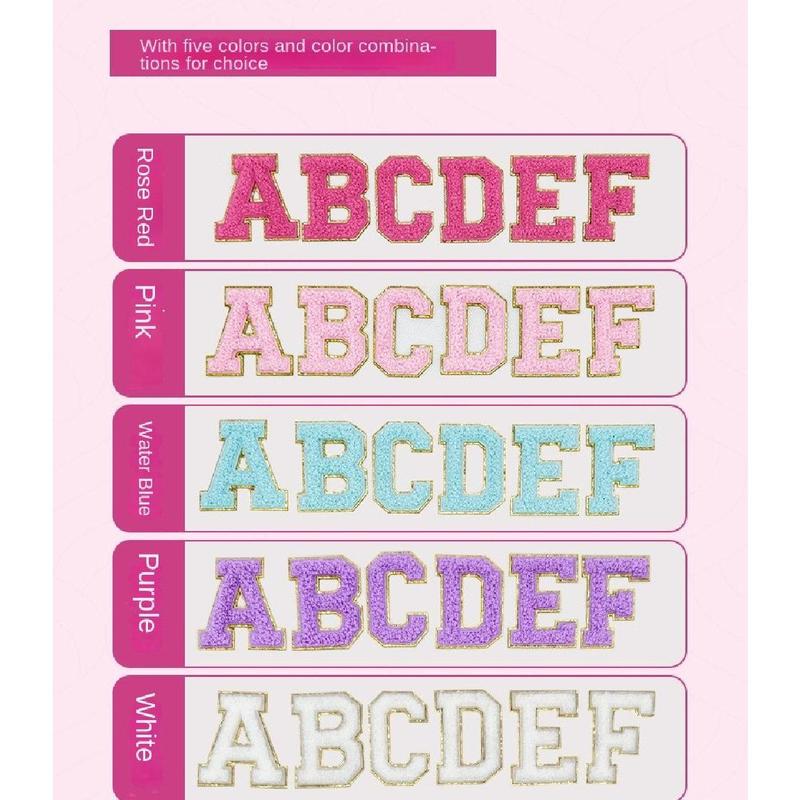 Product Introduction of 26pcs Coloured A~Z English Letter Clothes Stickers Patch Stickers Alphabet Adhesive Fabric Stickers DIY Towel Embroidered Fabric Applique on Clothes 23