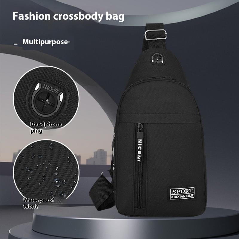 2025 new solid color chest bag men's trendy brand men's shoulder bag shoulder bag Oxford cloth casual bag small backpack 1