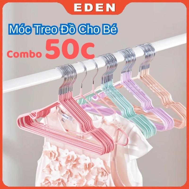 Set 30 Hoặc 50 Móc Phơi Quần Áo Cho Bé Inox Bọc Nhựa Màu Pastel Chống Trơn Trượt
