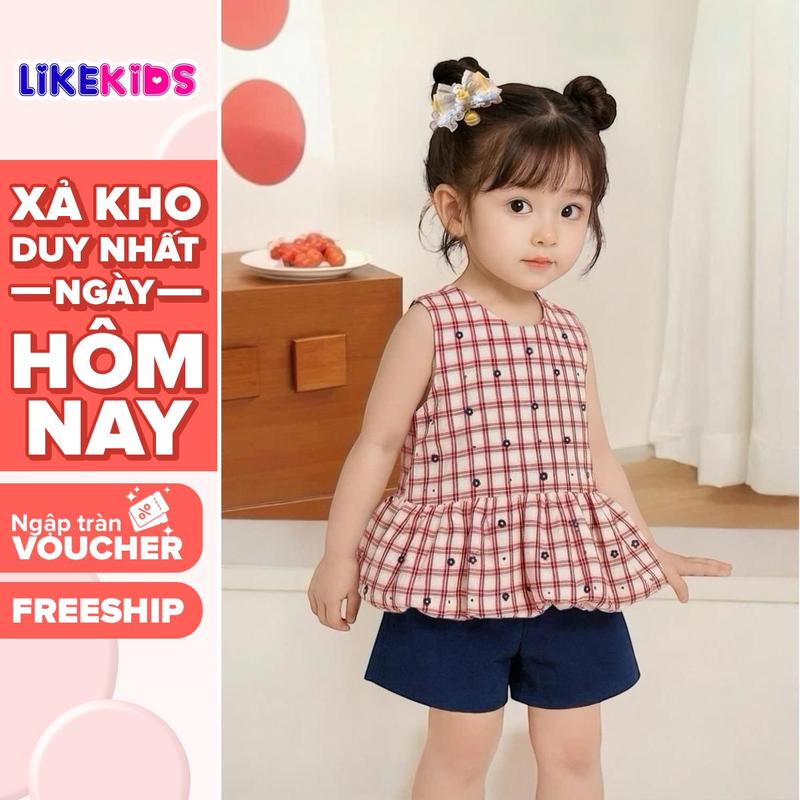 SET quần áo cho bé gái hoạ tiết CARO LikeKids V16