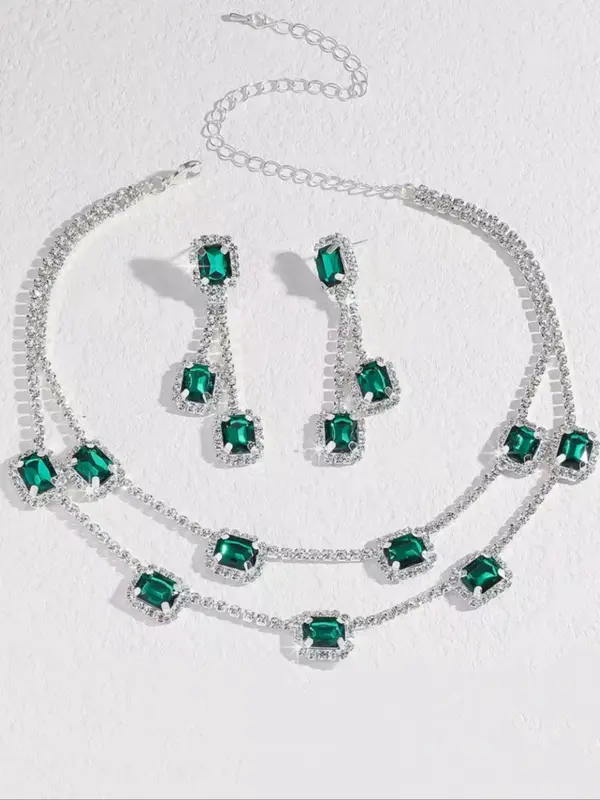 Women's Elegant Artificial Zircon Decorated Jewelry Set, Exquisite Trendy Pendant Necklace & Dangle Earrings, Chic Jewelry Set for Party & Daily Clothing Decor 3