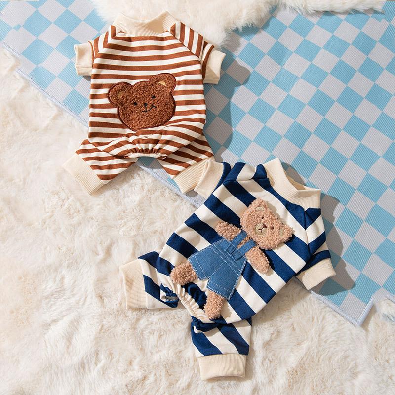  Áo Jumpsuit Quần Sọc Cho Thú Cưng Thích Hợp Cho Mùa Xuân Và Mùa Thu Quần Áo Cho Chó Trung Bình Và Nhỏ Đồ Ngủ Ngọt Ngào Họa Tiết Hoạt Hình Dễ Thương Thích Hợp Cho Mèo Con Và Chó chó Con Áo Cho Chó Poodle Và Maltes 