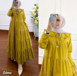 Amora Dress Gamis Wanita Polos Rayon Twill Premium Terbaru Kondangan Kekinian Hangout Nyaman Adem Tangan Karet