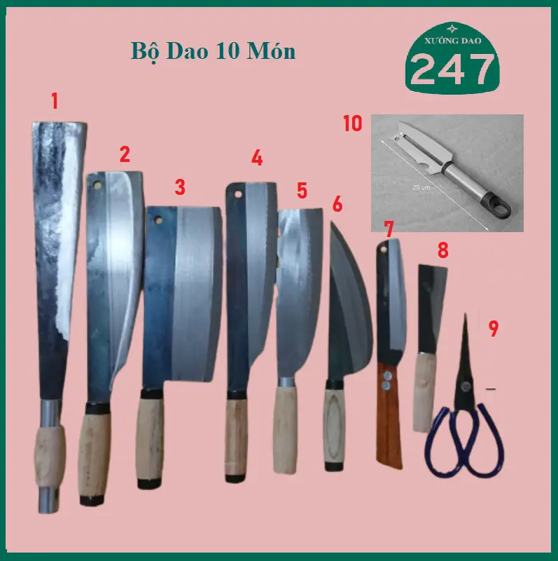 VN009 - Bộ dao nhà bếp 10 siêu rẻ , rèn thủ công 6
