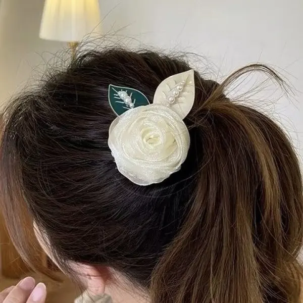 Phụ Kiện Tóc Hoa Hồng, Siêu Thanh Lịch, Kẹp Tóc Mùa Hè, Thiết Kế Mới, Kẹp Tóc Mũm Mĩm, Kẹp Tóc Càng Cua, Thích Hợp Cho Tóc Đuôi Ngựa Thanh Lịch, cài tóc, Kẹp Mùa Xuân Hoa Sau Đầu 4