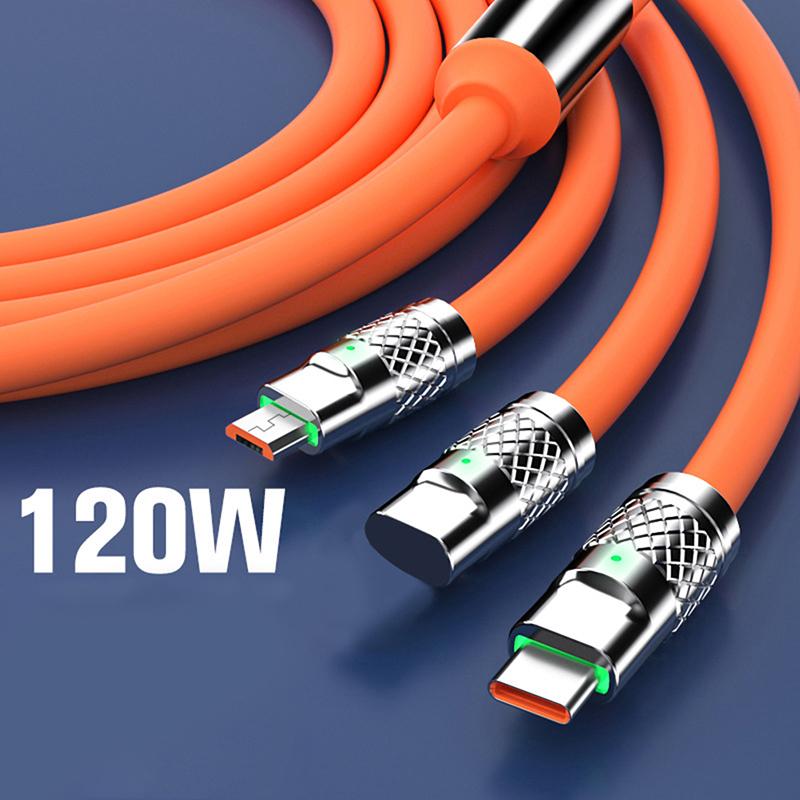 Cáp USB Loại C, 3in1, 6A, 120W, Cáp USB A Sang Type-C 8 chân, Cáp Micro USB 1