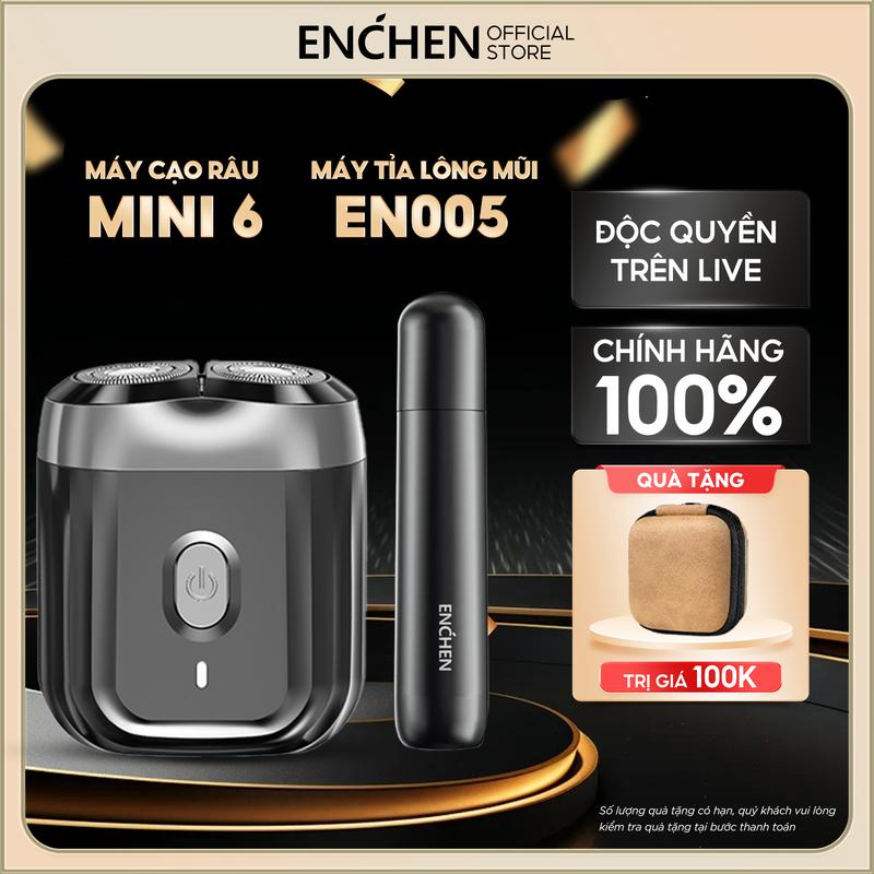 [ Độc Quyền Trên Live ] Máy cạo râu Enchen Mini 6 - lưỡi dao kép siêu mỏng - chống nước IPX7 cạo khô & ướt - pin sử dụng đến 2 tháng - BH 6 tháng