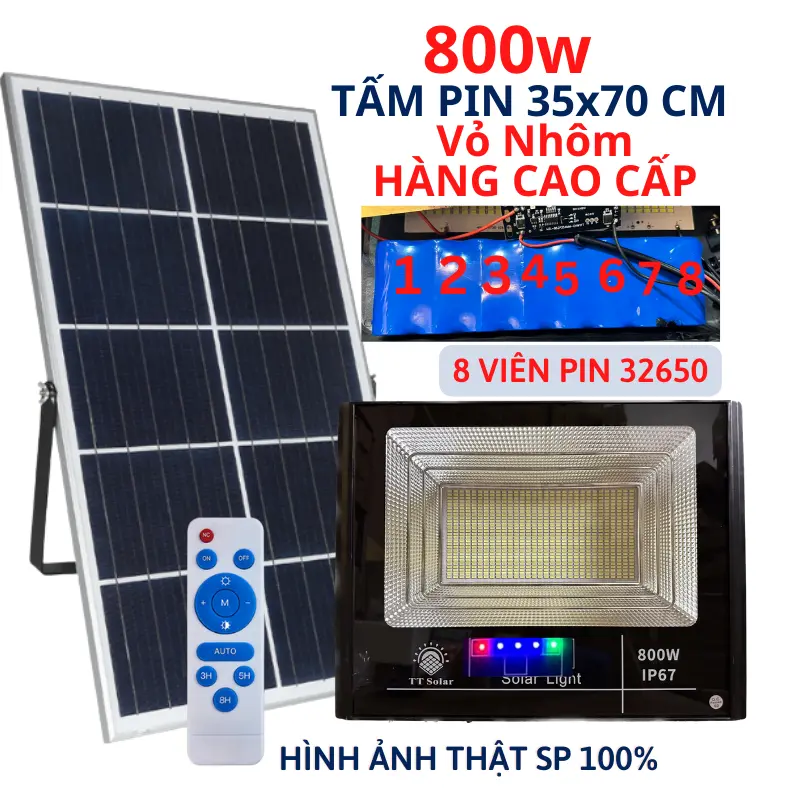 Đèn năng lượng mặt trời,  đèn năng lượng trời, đèn lăng lượng mặt trời, Đèn pha năng lượng mặt trời100w 200w 300w, 500w, 700w, 800wcó đèn báo dung lượng, Chống nước IP 67, BH 2 năm Led Thắng Trang