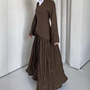 Pakaian Wanita Fesyen Muslim, Gaun Panjang, Rekaan Penyambungan Berlipat, Pinggang Langsing, Ketibaan Baru pada tahun 2025