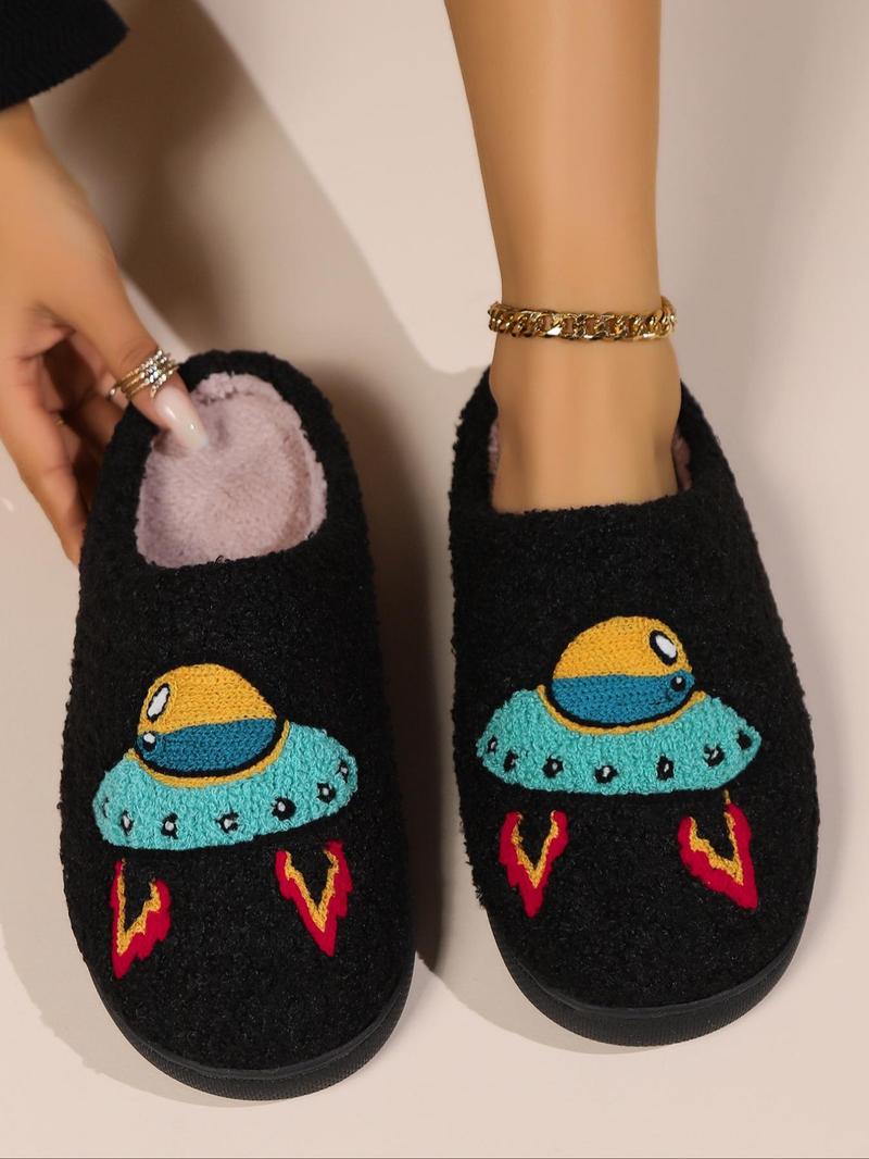 Product Introduction of Women's Cute Cartoon Alien Pattern Plush Slippers, 1 Pair Casual Soft Comfortable Home Slippers, Warm Slippers for Indoor & Outdoor Use for All Seasons 18