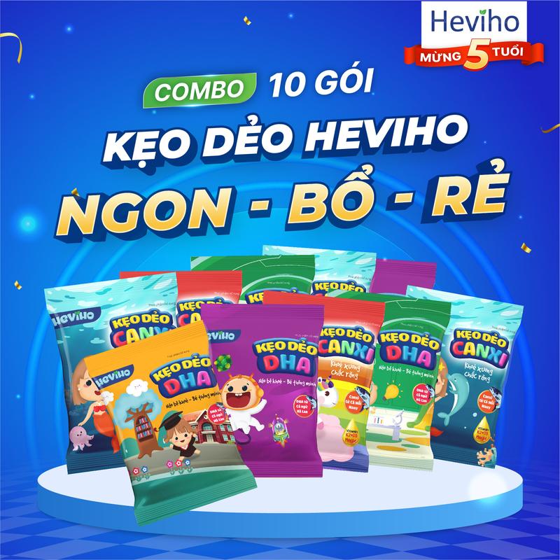 COMBO 10 GÓI - Kẹo Dẻo Heviho - Bổ Sung DHA Canxi Tăng Đề Kháng - Bé Vẫn Thoả Sức Cho Bé Ăn Vặt Mà Vẫn Có Lợi Cho Sức Khoẻ - Gói 32gr