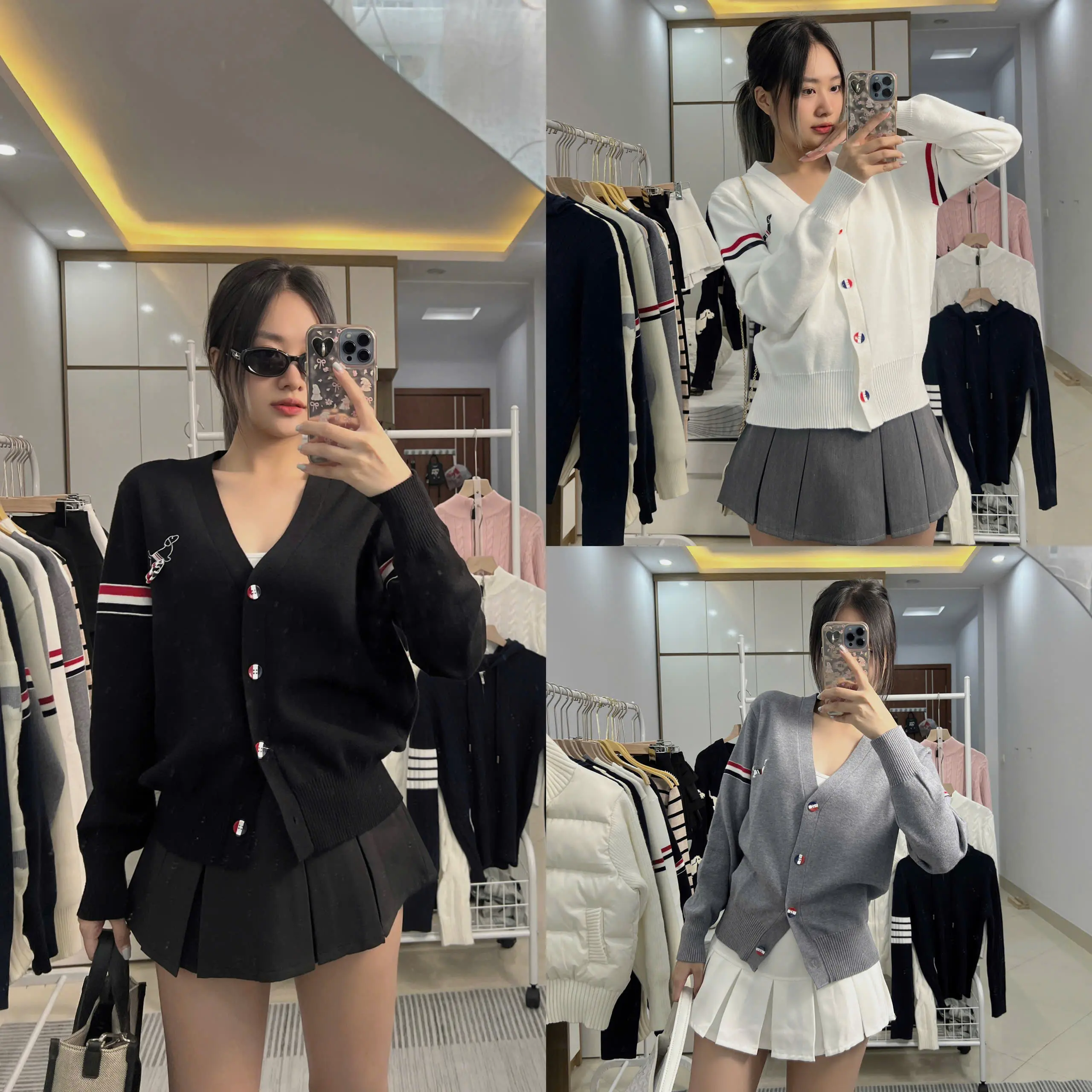 Cadigan Len Logo Chó Thêu Ngực | ByPhuongThuy áo  khoác 3 sọc