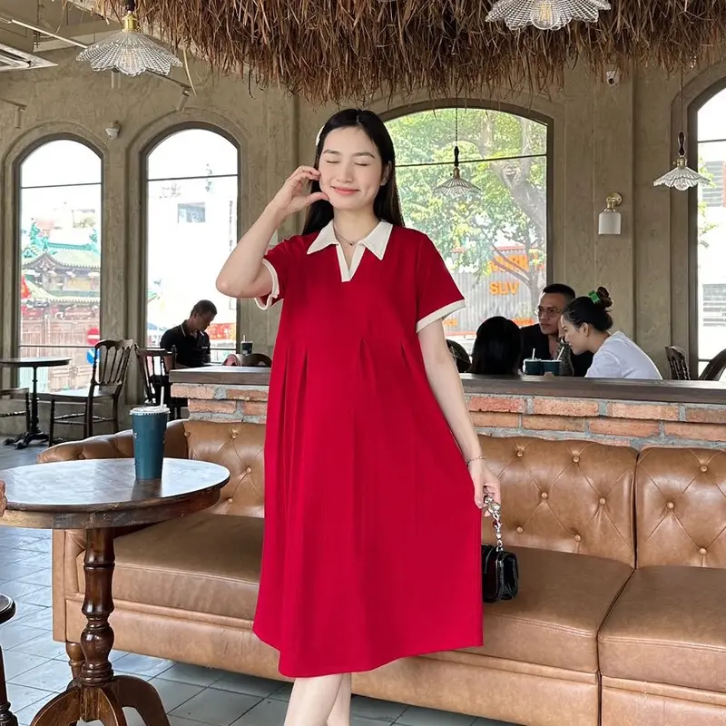 Đầm bầu thun coton form babydoll thanh lịch , trẻ trung năng động mặc đi làm đi chơi . 4