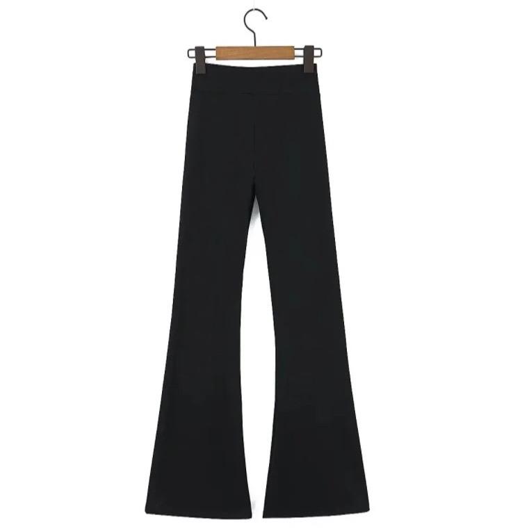 Quần ống loe lưng cao có túi trước Nữ Women 【cropped pants】l thường quan lo quần ống rộng viền sọc Ong Nhung Ong Nhung quansuong hanquoc quần ống legging hack muadong
