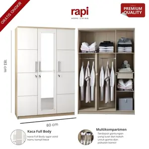 RAPI Lemari Pakaian 3 Pintu / Almari Baju / Rak Baju / Camille WD 303
