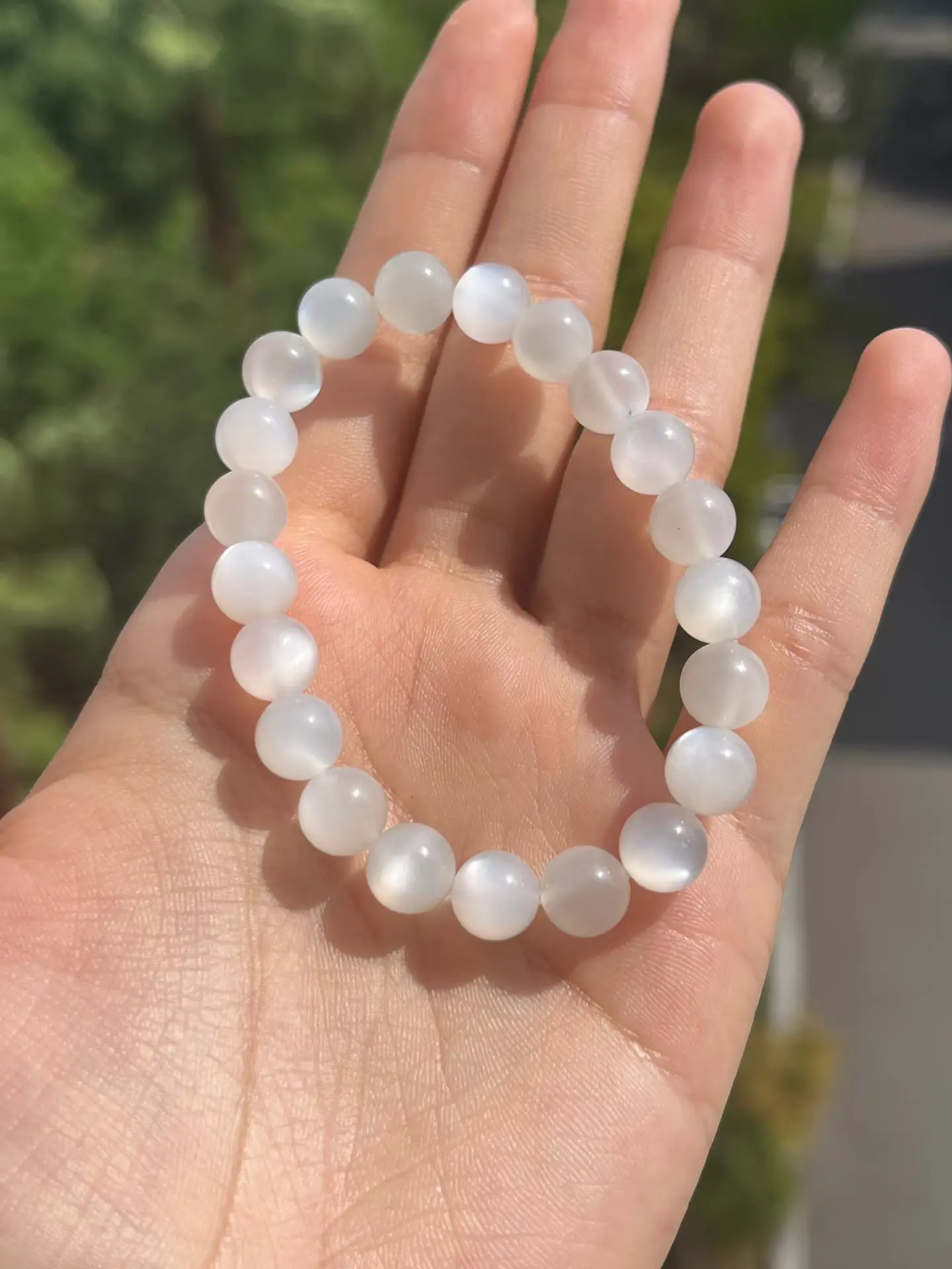 Vòng tay pha lê đá quý ánh trăng trắng tự nhiên - Ngũ hành (Vàng)7mm  (16cm)