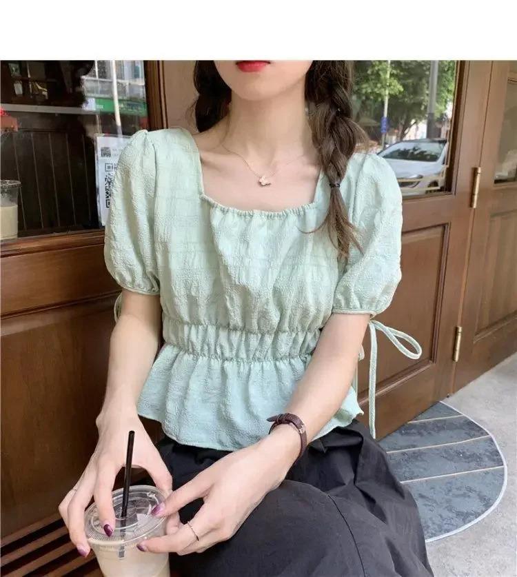 Product Introduction of Áo Phông Nữ, Cổ Vuông, Tay Phồng, Áo Ngắn, Thiết Kế Đẹp, Phong Cách Hàn Quốc Độc Đáo Thích Hợp Cho Mùa Hè, Áo Sơ Mi Búp Bê, Áo Sơ Mi ngắn Tay Nữ 26