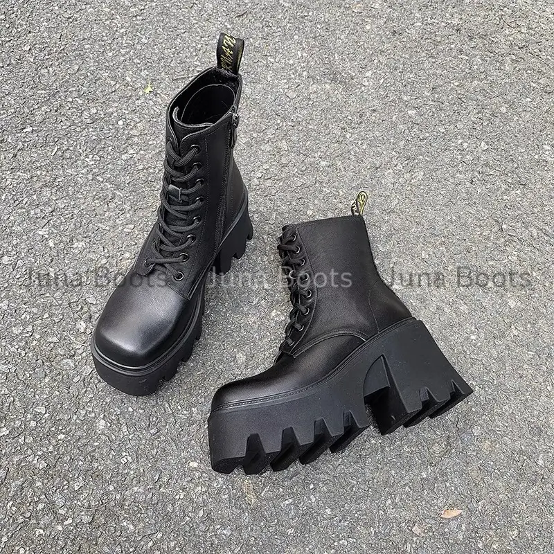 Giày Bốt nữ cổ ngắn chiến binh ngầu - Giày boot đế răng cưa gót cao 8cm 4