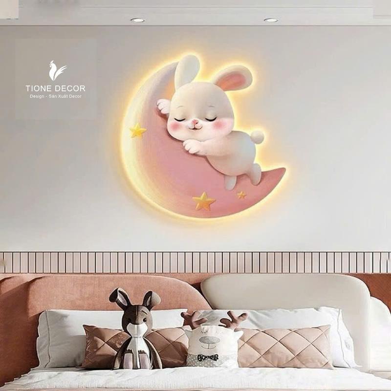 Tranh led treo tường thỏ mặt trăng  ,tranh tráng gương trên nền gỗ MDF chống mối mọt ẩm mốc, trang trí phòng khách phòng làm việc,phòng ngtreo tường.ủ thay đèn ngủ tranh treo