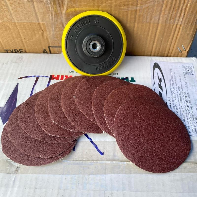 Đế Mài Chà Nhám Dán 10cm : Đế Nhám cốt gắn máy khoan nhám dán