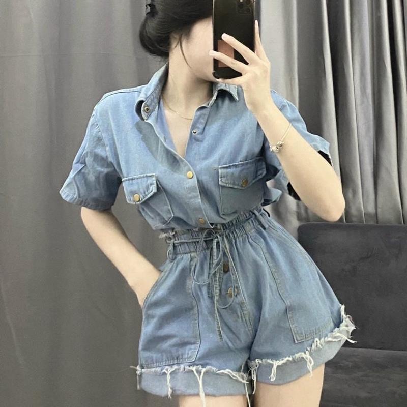 BỘ JEAN QUẦN ĐÙI TUA CHỈ , ÁO TAY NGẮN cho nữ