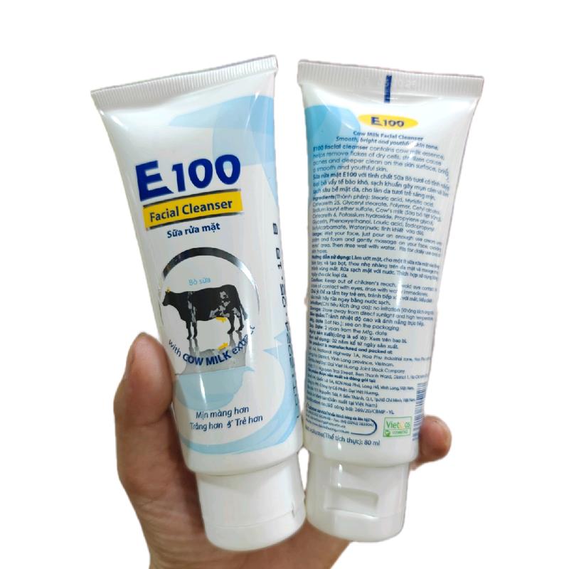 Combo 2 Tuýp Sữa Rửa Mặt Sáng Da E100 Bò 80ml x 2 tuýp