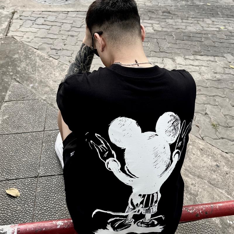 Áo thun oversize Mickey brand MASSS STUDIO unisex 100% coton không pha, định lượng 250gsm Nam Menswear Cotton Cổ Tròn