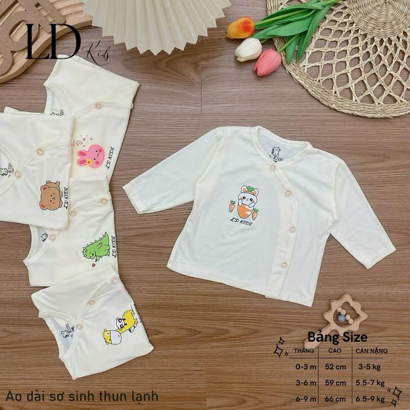 Áo tay dài sơ sinh ngà cúc chéo thun lạnh peptit cho bé 6-9kg 1