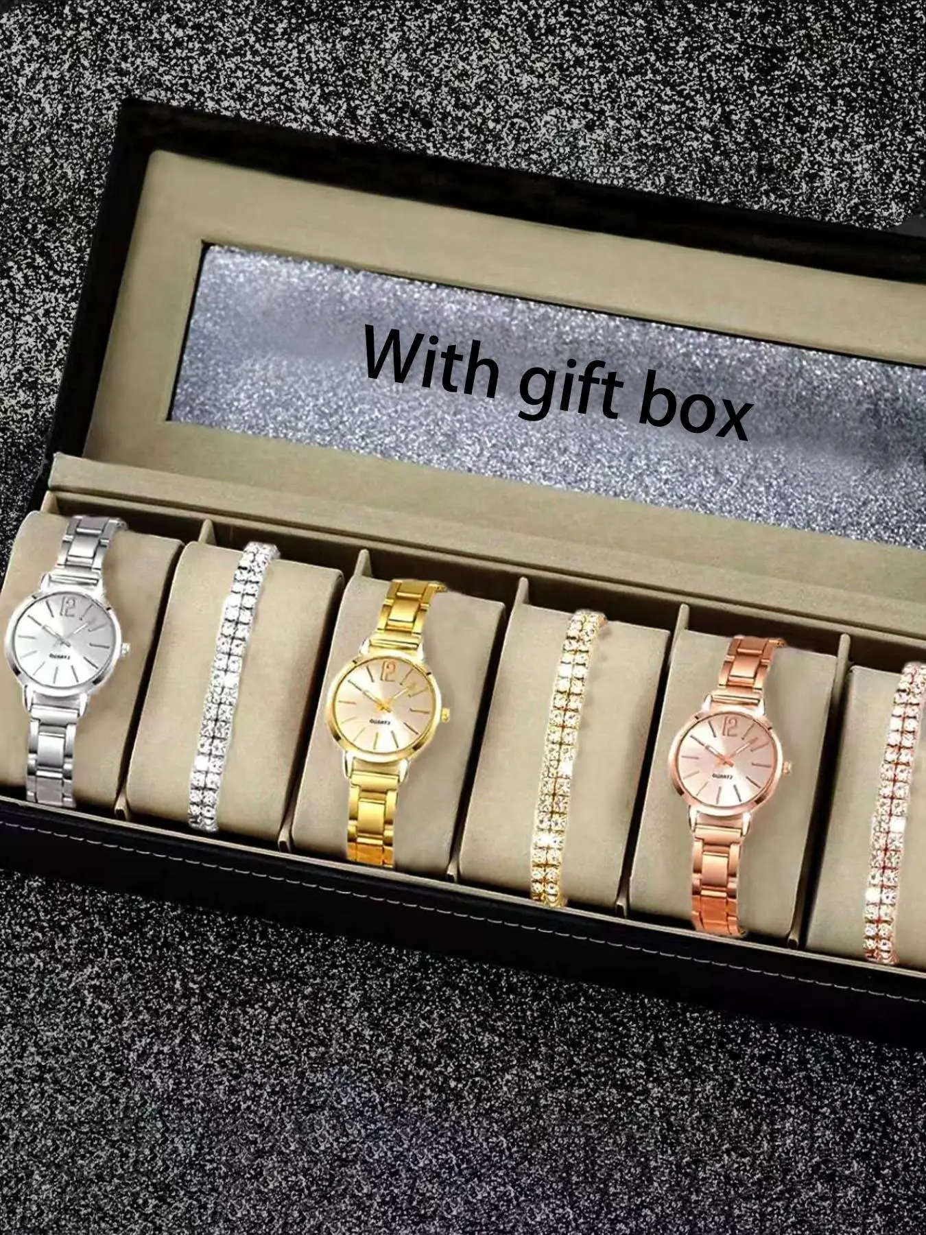 Women's Elegant Fashion Quartz Watch Set, Fashion Watch & Bracelet with Box, Trendy All-match & Exquisite Watch Set for Birthday Gift