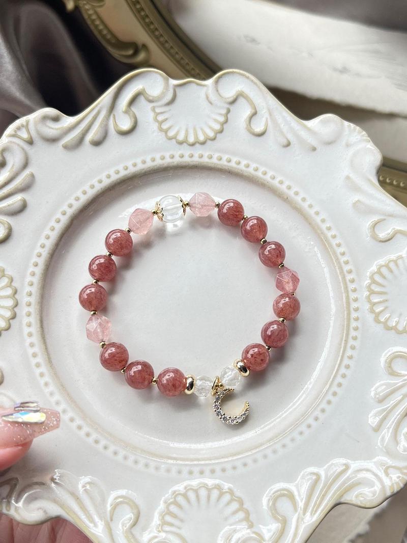 Product Introduction of Natural Crystal Bracelet, Moon Shaped Pendant Bracelet for Women & Girls, Trendy All-match & Exquisite Jewelry for Birthday Gift 4