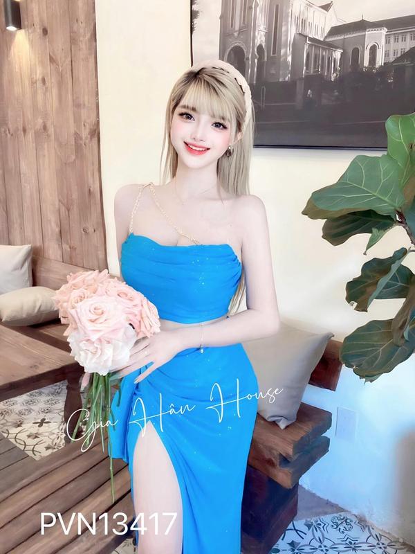 GIA HÂN - SET ÁO NHŨ KIM TUYẾN +VÁY XẺ - 13417 - Freesize Nữ Nhung Đen