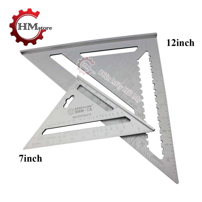 Thước tam giác đa năng Berrylion, kích thước 7inch - Thước ke góc, thước tam giác vuông, đo góc 90 độ và 45 độ - Thương hiệu Berrylion