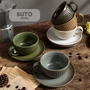 HOF SUTO Cangkir Keramik dengan Piring Gelas Kecil Mug Kopi Teh Cafe Kramik Unik Aesthetic Desain Jepang Tahan Panas 150ml Series