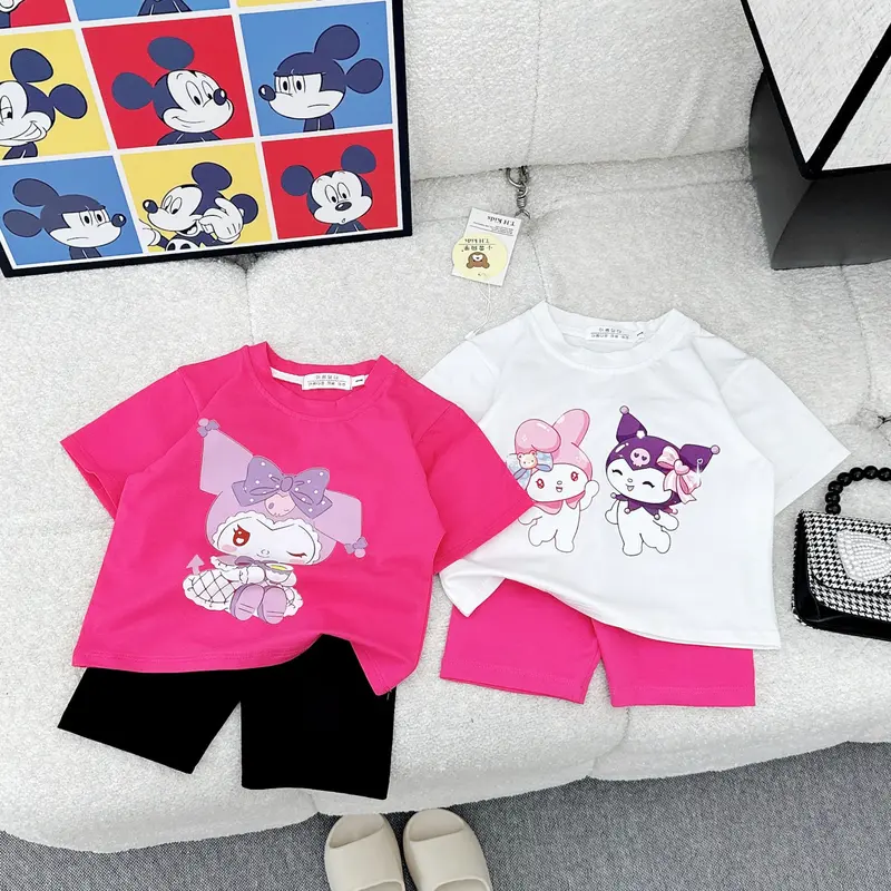 SB29 -  (Chọn tăng 1 sz) - Bộ quần áo bé gái họa tiết hoạt hình chất liệu vải cotton 4 màu cho bé 8-30kg 0