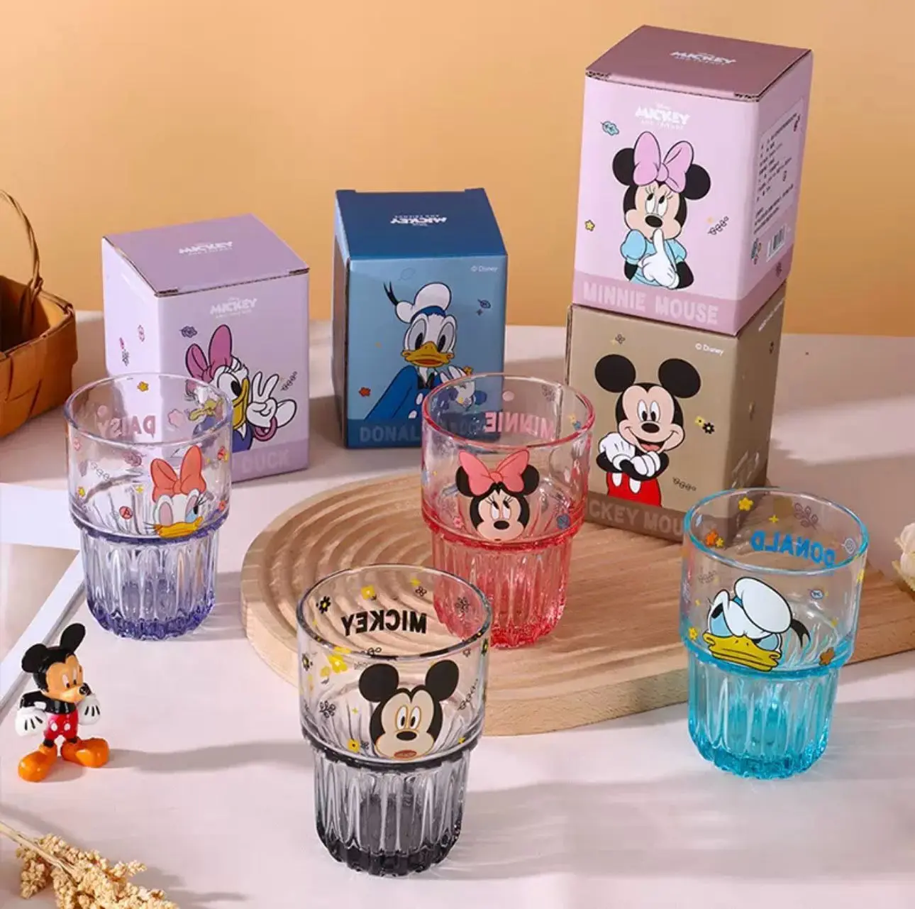 GELAS KACA TRANSPARAN 350 ML KARAKTER MICKEY MINNIE DONALD DAISY LOTSO