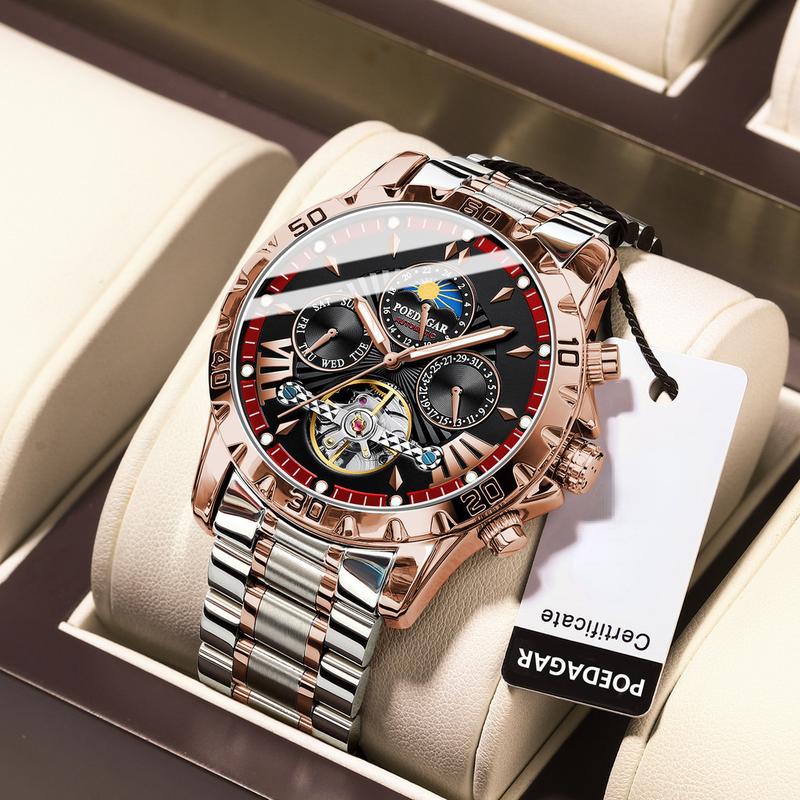 Đồng Hồ Cơ Tự Động Sang Trọng, POEDAGAR, Với Thiết Kế Tourbillon Rỗng, Chống Thấm Nước, Dạ Quang, Thép Không Gỉ, Đa Chức Năng, Dành Cho Nam