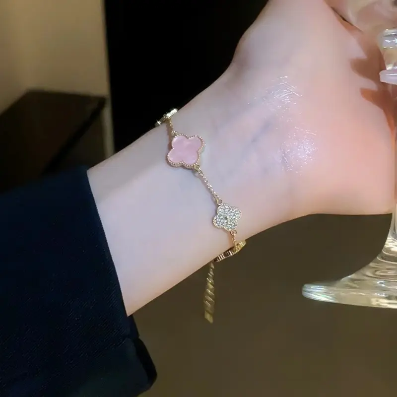 Vòng Tay Cỏ Ba Lá, Phong Cách Hàn Quốc, Có Thể Điều Chỉnh, Với Zircon, Thời Trang Và Thanh Lịch, Thích Hợp Cho Phụ Nữ Và Trẻ Em Gái, Tuyệt Vời Làm Quà Tặng Và Phụ Kiện Trang Sức 6