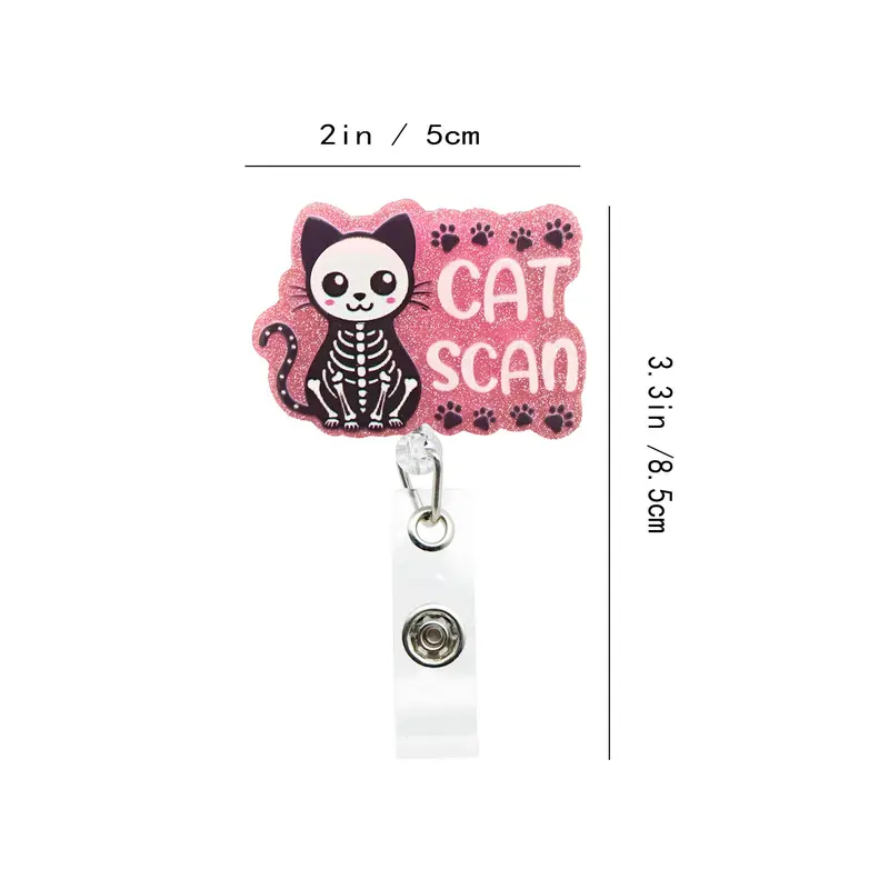 Cute Cat Scan Slogan Pattern Badge Holder, 1 Count Retractable Badge Reel, Identification Badges & Supplies for Nurse Doctor Student Office Staff 1