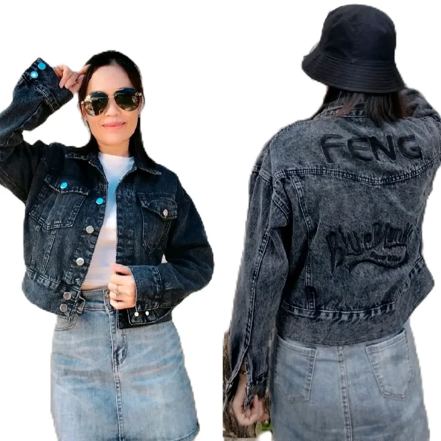 [Mẫu mới 40 85kg]Áo khoác jean nữ áo Thêu Feng xám chuột siêu đẹp from vừa cực xinh  cho chị em free size 40-75kg. Jacket Women Top Có Cổ