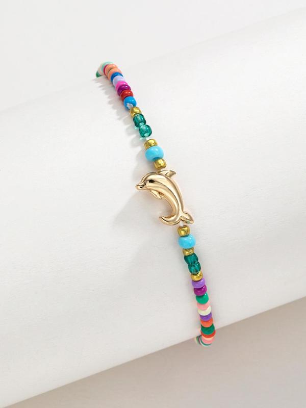 Cute Dolphin Decor Beaded Anklet, Anklet Link for Beach Summer, Fashionable Jewelry for Women & Girls, Party, Daily Clothing Decor, Birthday Gift 4